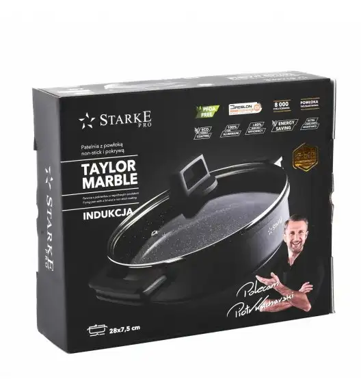 STARKE PRO TAYLOR MARBLE Patelnia z pokrywką 28 cm / dwa uchwyty / Greblon® C3