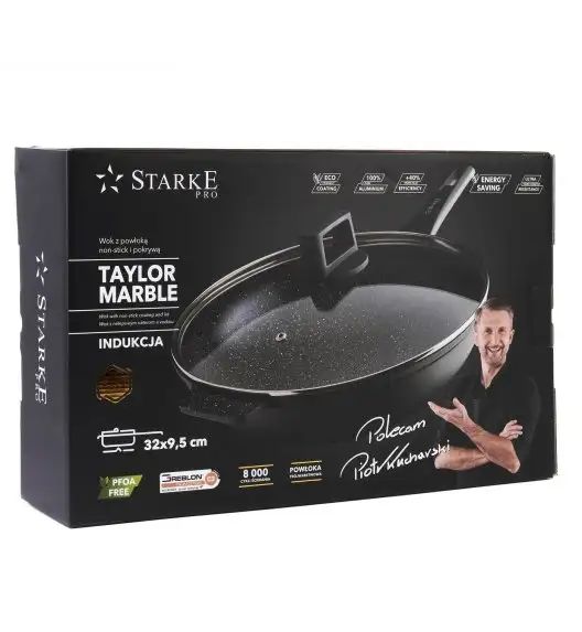 STARKE PRO TAYLOR MARBLE Wok z pokrywką 32 cm / Greblon® C3