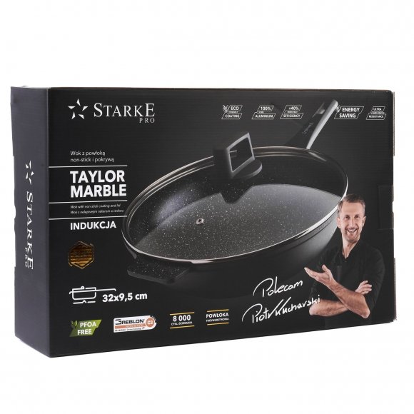 STARKE PRO TAYLOR MARBLE Wok z pokrywką 32 cm / Greblon® C3