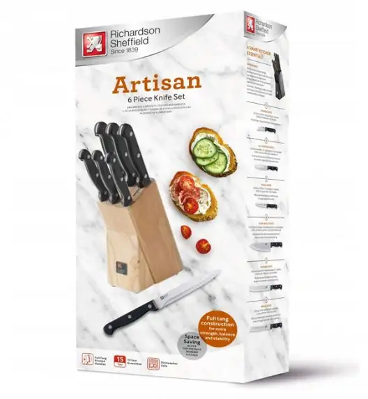 RICHARDSON SHEFFIELD ARTISAN Zestaw 6 noży w bloku drewnianym / stal nierdzewna