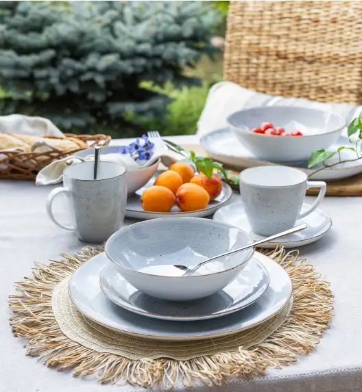 LUBIANA BOSS 6630Z Serwis obiadowo - kawowy 40 el / 6 osób / szary / porcelana ręcznie malowana