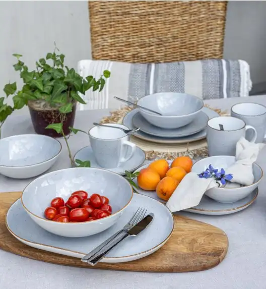 LUBIANA BOSS 6630Z Serwis obiadowo - kawowy 40 el / 6 osób / szary / porcelana ręcznie malowana