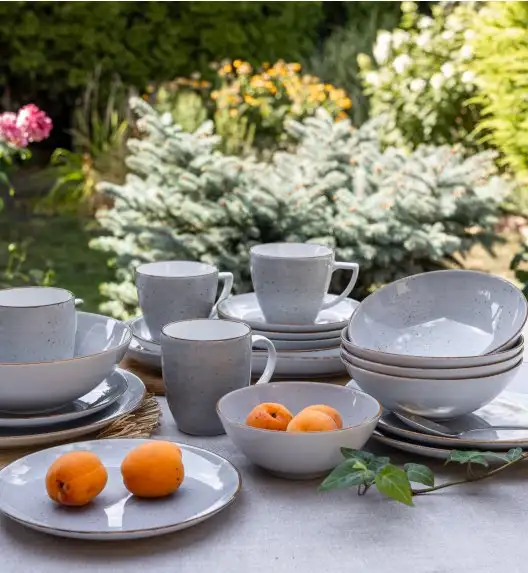 LUBIANA BOSS 6630Z Serwis obiadowo - kawowy 40 el / 6 osób / szary / porcelana ręcznie malowana
