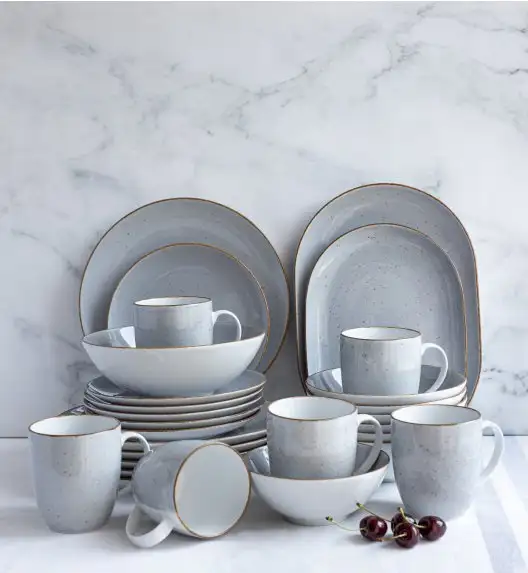LUBIANA BOSS 6630Z Serwis obiadowo - kawowy 40 el / 6 osób / szary / porcelana ręcznie malowana