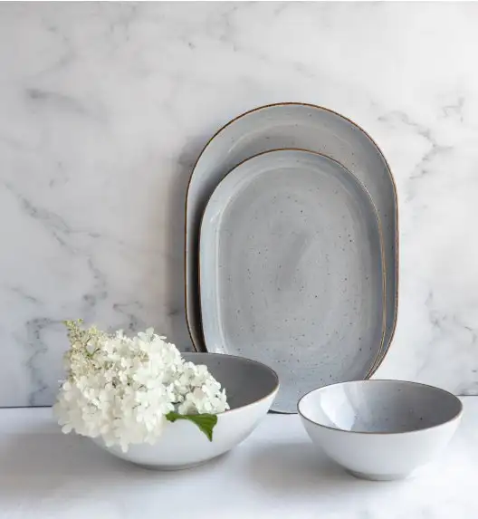LUBIANA BOSS 6630Z Serwis obiadowo - kawowy 40 el / 6 osób / szary / porcelana ręcznie malowana