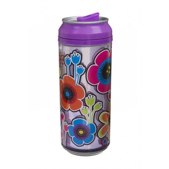 Cool Gear 473 ml Puszka z podwójną ścianką w kolorze fioletowym w kolorowe kwiaty / Btrzy