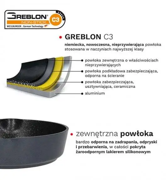 ZWIEGER VESNA Patelnia 28 cm + Pokrywka Tadar / GREBLON C3 non-stick / indukcja