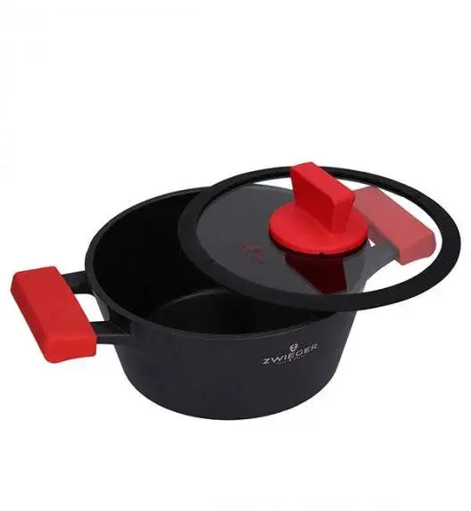 ZWIEGER OBSIDIAN Komplet Garnki 6 el z pokrywkami 5,5l/ 3,5l/ 2l +rondel +patelnia głęboka 28 cm / GREBLON C3+