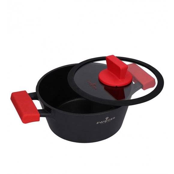 ZWIEGER OBSIDIAN Komplet Garnki 6 el z pokrywkami 5,5l/ 3,5l/ 2l +rondel +patelnia głęboka 28 cm / GREBLON C3+