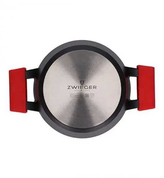 ZWIEGER OBSIDIAN Komplet Garnki 6 el z pokrywkami 5,5l/ 3,5l/ 2l +rondel + patelnie 20, 24, 28 cm + głęboka 28 cm / GREBLON 