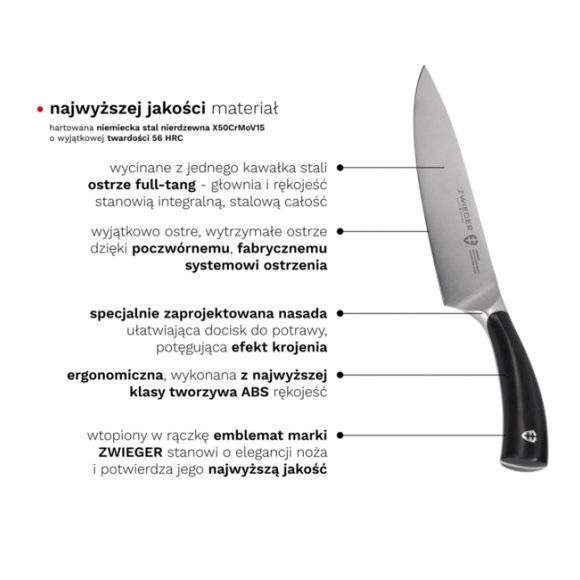 ZWIEGER OBSIDIAN Komplet 3 noży kuchennych / Nóż szefa kuchni + nóż do chleba + nóż uniwersalny