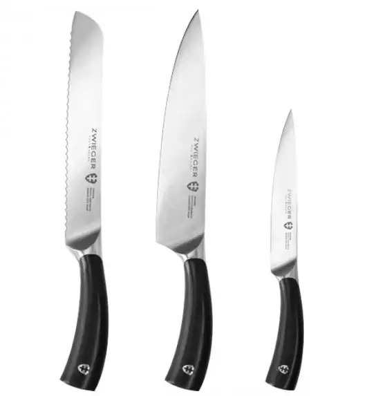 ZWIEGER OBSIDIAN Komplet 3 noży kuchennych / Nóż szefa kuchni + nóż do chleba + nóż uniwersalny