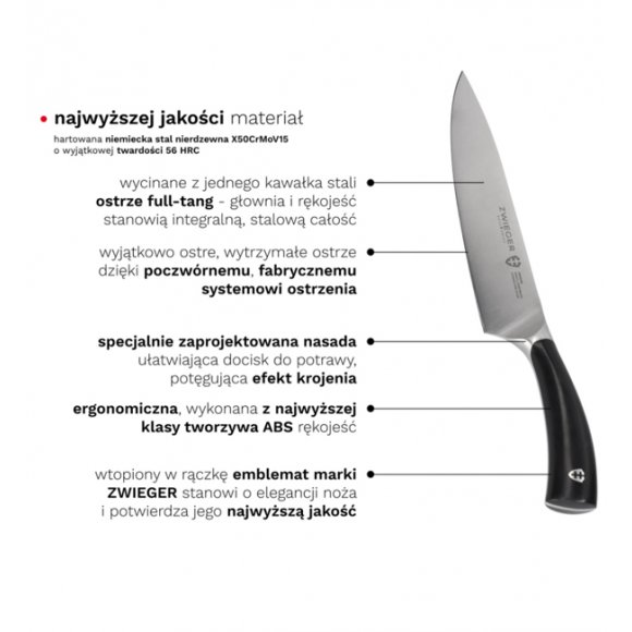 ZWIEGER OBSIDIAN Komplet 3 noży kuchennych / Nóż szefa kuchni + nóż uniwersalny + nóż do warzyw i owoców