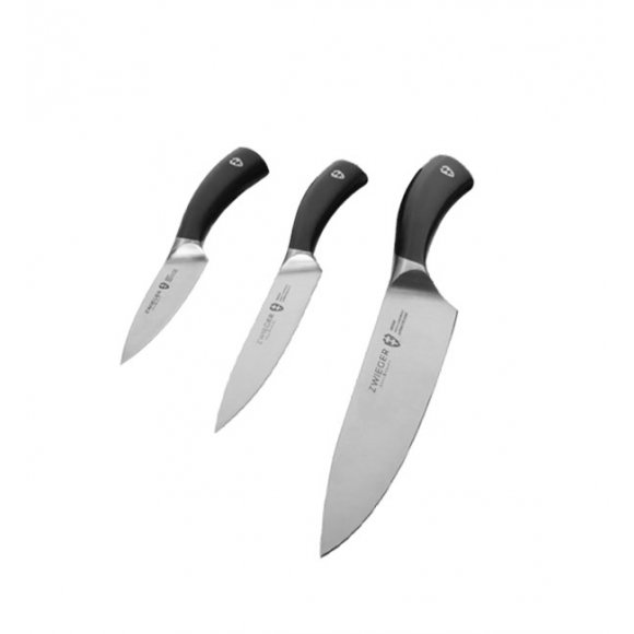 ZWIEGER OBSIDIAN Komplet 3 noży kuchennych / Nóż szefa kuchni + nóż uniwersalny + nóż do warzyw i owoców
