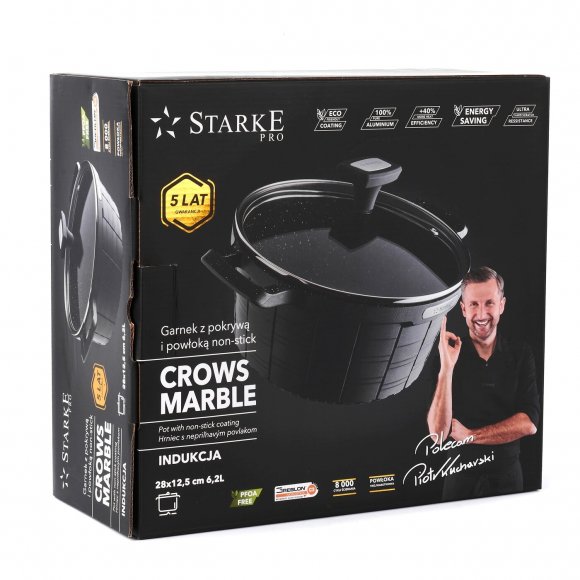 STARKE PRO CROWS MARBLE Garnek z pokrywką 28 cm / 6,2 l / powłoka marmurkowa / indukcja