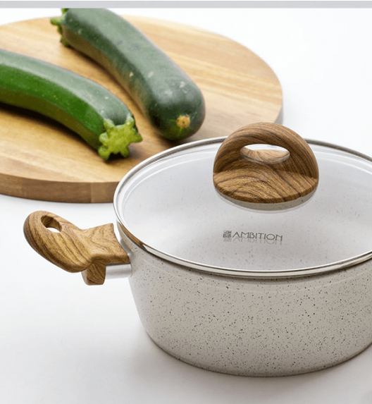 AMBITION NATURE Komplet garnków z pokrywkami 6 el + patelnia głęboka 28 cm