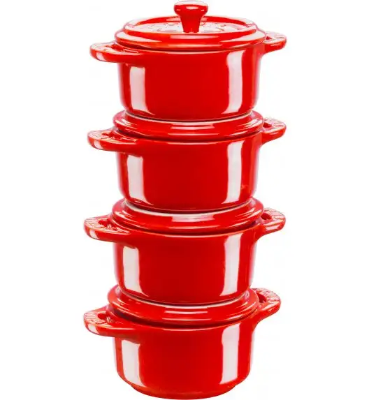 STAUB SERVING Zestaw 4 Mini Cocotte okrągły / 10 cm / czerwony