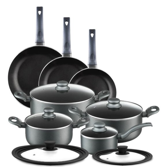AMBITION GRAPHITE Komplet 4 garnków z pokrywkami + Zestaw Patelni 20, 24, 28 cm + Pokrywki Tadar