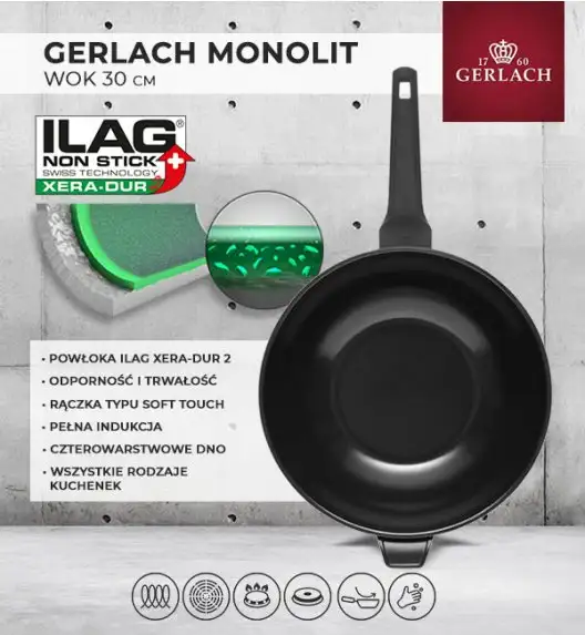 GERLACH MONOLIT Wok 30 cm / szwajcarska powłoka ceramiczną ILAG Xera Dur 2® / aluminium