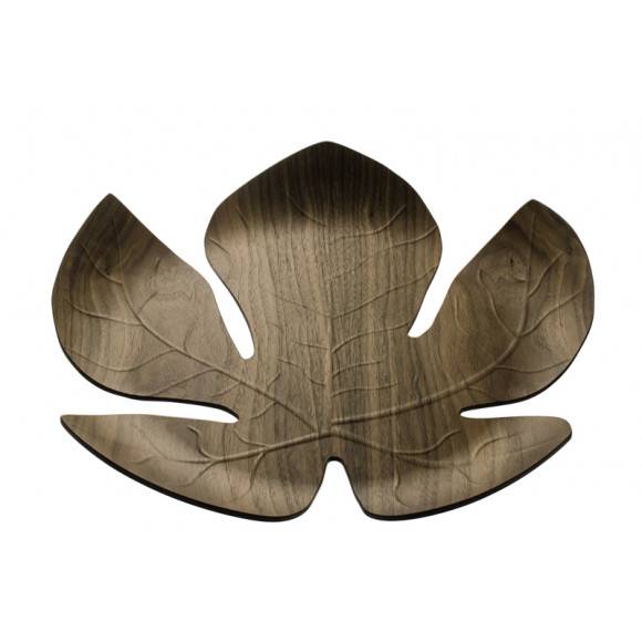 Legnoart Adamo Taca ozdobna wykonana z drewna orzecha włoskiego 41 x 40,5 cm w kształcie liścia. Btrzy.