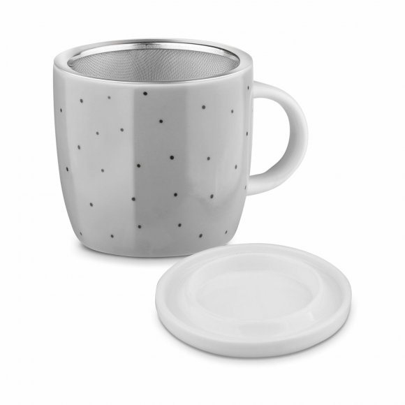 TADAR KROPKI Kubek porcelanowy z zaparzaczem 320 ml