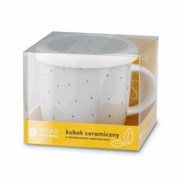 TADAR KROPKI Kubek porcelanowy z zaparzaczem 320 ml