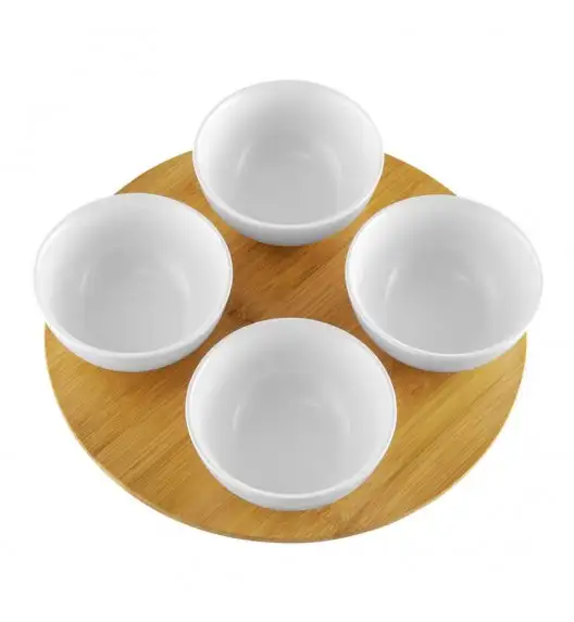 AMBITION NATURAL Komplet 4 okrągłych salaterek + bambusowa podstawka 