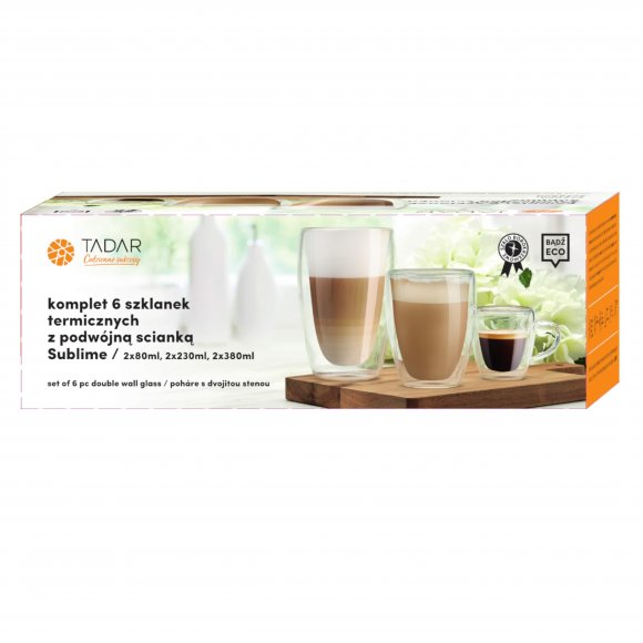 TADAR SUBLIME BARISTA Komplet 6 szklanek termicznych / 80 ml, 230 ml, 380 ml