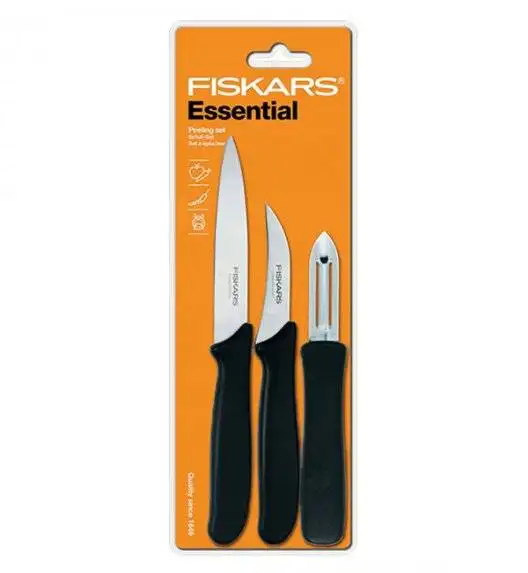 FISKARS ESSENTIAL 1024162 Zestaw 3 noży do obierania + ostrzałka Essential