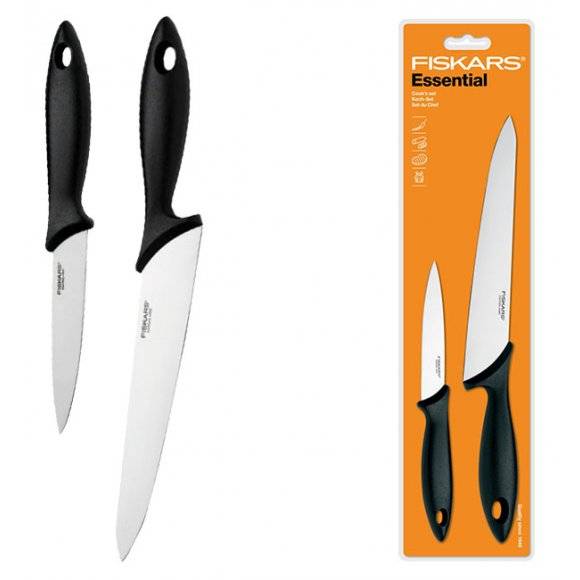 FISKARS ESSENTIAL 1023783 Zestaw 2 noży Szefa kuchni + 3 noży do obierania / stal nierdzewna + tworzywo sztuczne+ GRATIS! OBIERAK DO WARZYW