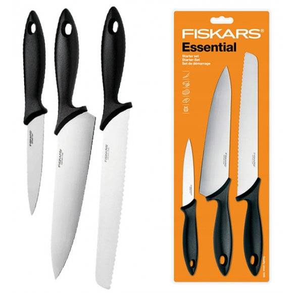 FISKARS ESSENTIAL Zestaw 8 noży kuchennych 1023784 1023785 1023783 + ostrzałka Essential+ GRATIS! OBIERAK DO WARZYW