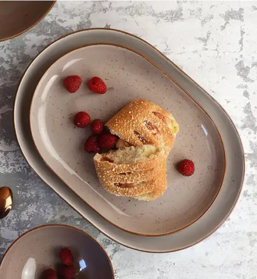 LUBIANA BOSS 6630T Serwis obiadowo - kawowy 40 el / 6 osób / brązowy / porcelana ręcznie malowana