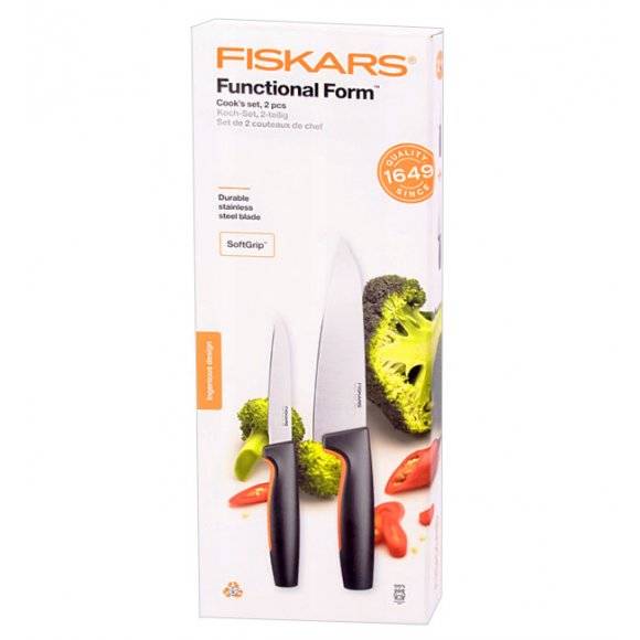 FISKARS FUNCTIONAL FORM 1057557+1057561 Komplet 5 noży (2+3) w pudełkach + GRATIS! Obierak do warzyw