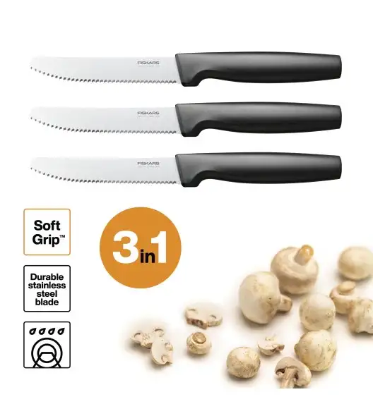 FISKARS FUNCTIONAL FORM 1057562 Komplet 3 noży do pomidorów w pudełku / stal nierdzewna 