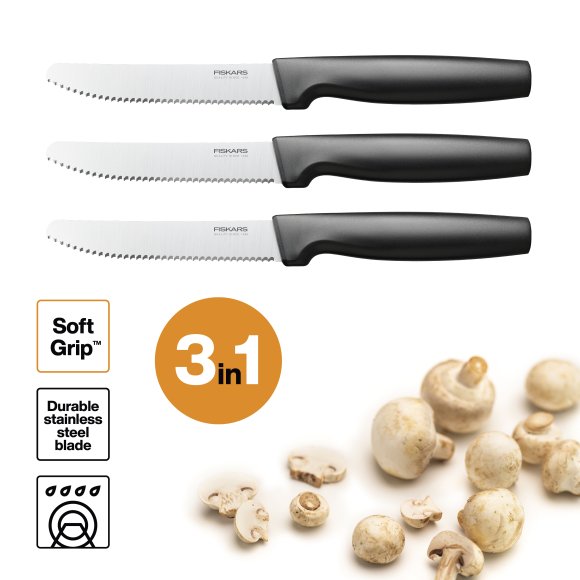 FISKARS FUNCTIONAL FORM 1057562 Komplet 3 noży do pomidorów w pudełku / stal nierdzewna 