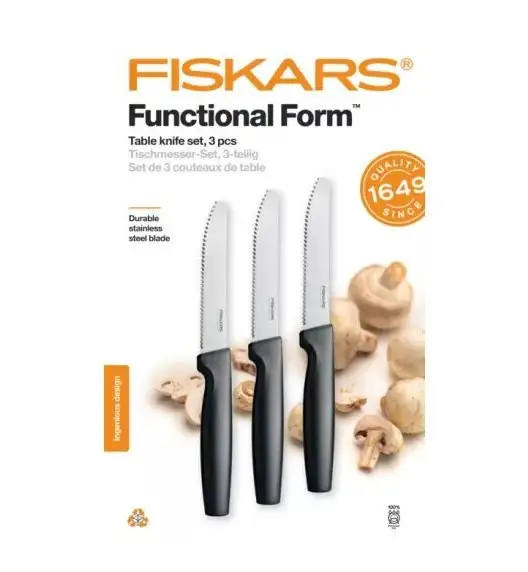 FISKARS FUNCTIONAL FORM 1057562 Komplet 3 noży do pomidorów w pudełku / stal nierdzewna 