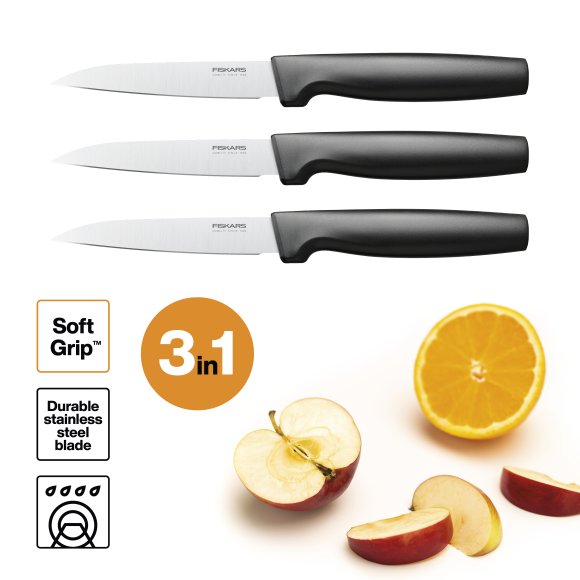 FISKARS FUNCTIONAL FORM 1057563 Komplet 3 noży do obierania w pudełku / stal nierdzewna 