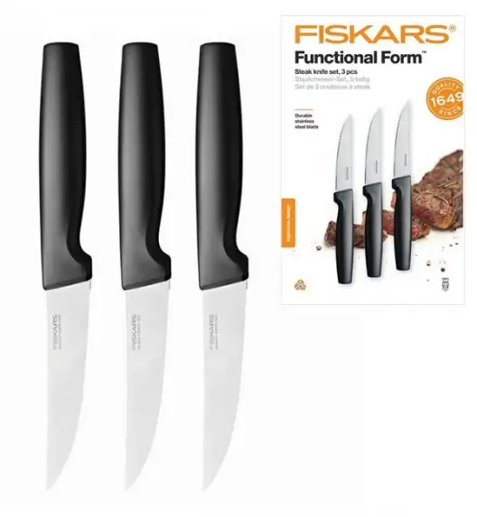 FISKARS FUNCTIONAL FORM 1057564 Komplet 3 noży do steków w pudełku / stal nierdzewna 