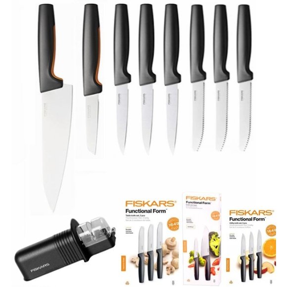 FISKARS FUNCTIONAL FORM 1057557 1057562 1057563 Komplet 8 noży w pudełkach +ostrzałka Essential