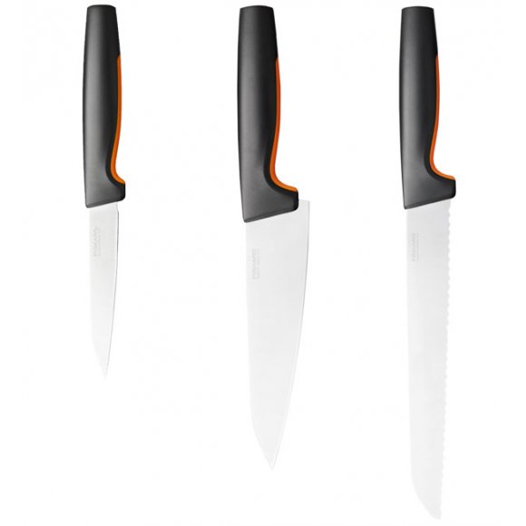 FISKARS FUNCTIONAL FORM 1057556+1057558 Komplet 8 noży (3+5) w pudełkach + ostrzałka +GRATIS! Obierak do warzyw / stal nierdzewna