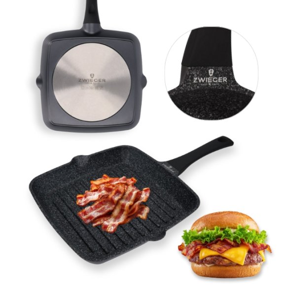 ZWIEGER BLACK STONE Patelnia Grillowa 28 cm GREBLON non-stick