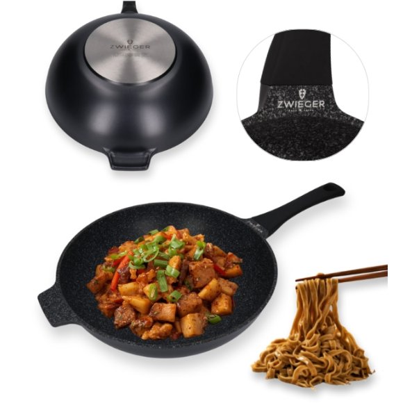 ZWIEGER BLACK STONE Patelnia Wok 32 cm GREBLON non-stick