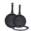ZWIEGER BLACK STONE Komplet patelni uniwersalnych 24 + 28 cm + Pokrywka uniwersalna Tadar / GREBLON non-stick