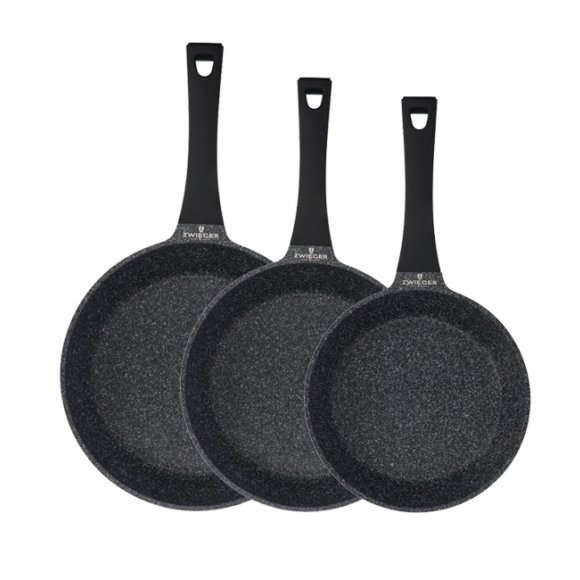 ZWIEGER BLACK STONE Zestaw garnków z pokrywkami 20, 24, 28 cm + Rondel 16 cm + Patelnie 20, 24, 28 cm