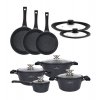 ZWIEGER BLACK STONE Zestaw garnków z pokrywkami 20, 24, 28 cm + Rondel 16 cm + Patelnie 20, 24, 28 cm + Pokrywki Tadar