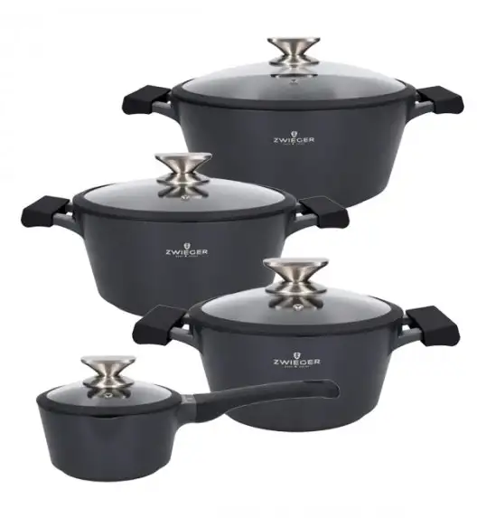 ZWIEGER BLACK STONE Zestaw garnków z pokrywkami 20, 24, 28 cm + Rondel 16 cm + Patelnie 20, 24, 28 cm + Wok 32 cm + Pokrywki Tadar