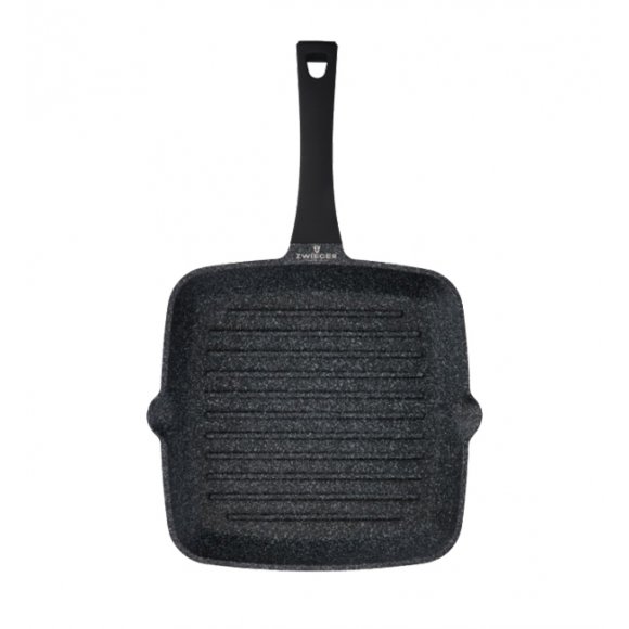 ZWIEGER BLACK STONE Komplet patelni 20, 24, 28 cm + Patelnia grillowa 28 cm / GREBLON C3 GRANITE non-stick