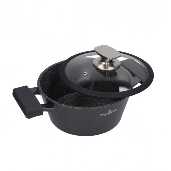 ZWIEGER BLACK STONE Zestaw garnków z pokrywkami 20, 24, 28 cm / GREBLON C3 GRANITE non-stick