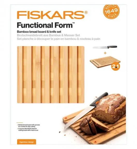 FISKARS FUNCTIONAL FORM 1057551 Komplet Deska 35 x 25 cm + Nóż do chleba 21 cm 
