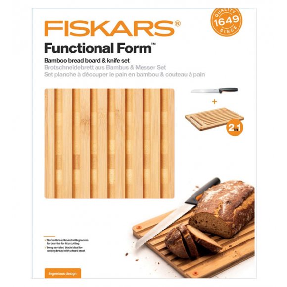 FISKARS FUNCTIONAL FORM 1057551 Komplet Deska 35 x 25 cm + Nóż do chleba 21 cm